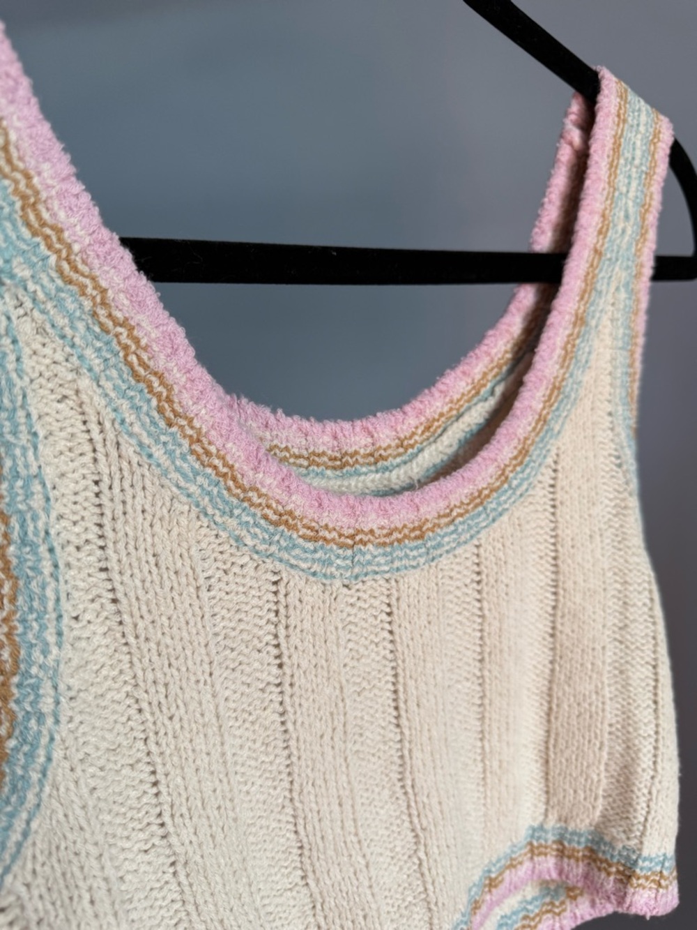NWT l*space Ivy Cream Knit Crop Tank Top with Pastel Trim - Picture 6 of 11